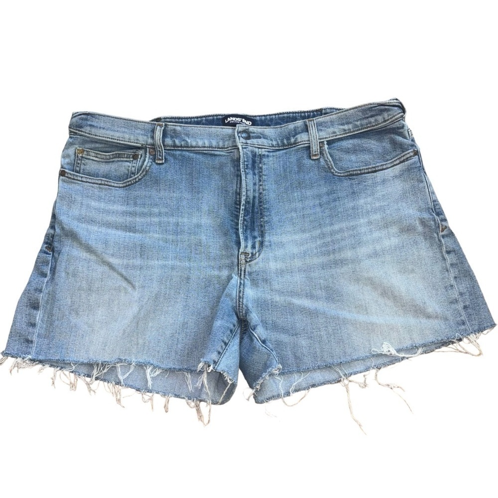 Lands’ End Traditional Fit  Square Rigger Blue Denim Shorts Frayed Women’s 42